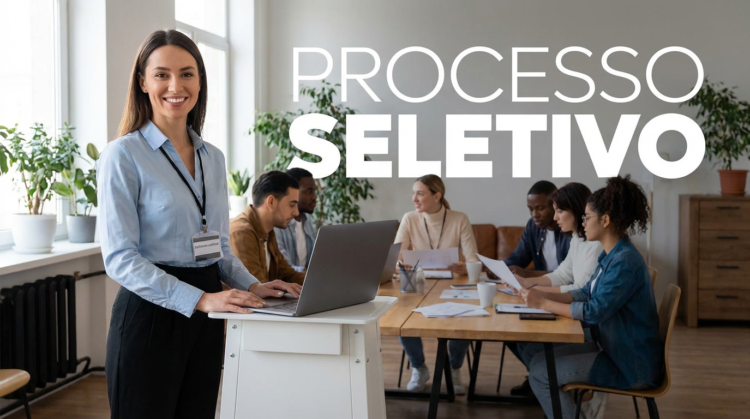 Prefeitura de Rio do Sul-SC está com inscrições abertas; salários chegam a R$ 22 mil 1 Mulher sorrindo ao lado de laptop enquanto equipe analisa currículos em mesa de trabalho.