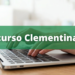 Pessoa digitando em teclado de notebook com faixa verde escrita "Concurso Clementina - SP"