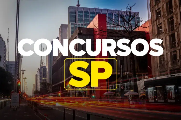 Concurso em São Paulo com salários de até R$ 15,7 mil encerra inscrições na próxima segunda-feira (09) 1 Arte com a frase “Concursos SP” sobre a paisagem urbana de São Paulo representando concurso público da Prefeitura de Conchas com salários de até R$ 15,7 mil.