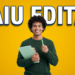 Estudante sorrindo segura cadernos e caneta com fundo amarelo e texto saiu edital