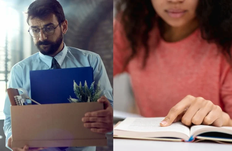 Concursos públicos: vale a pena pedir demissão para se dedicar aos estudos? 1 Estudante se dedicando à leitura para concurso enquanto profissional deixa emprego, representando a decisão de pedir demissão para estudar.