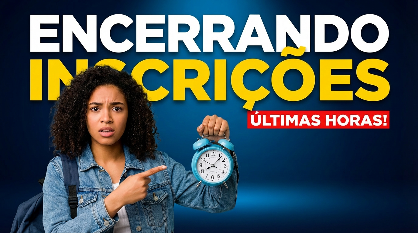 Concurso em Sabino SP oferece salários de até R$ 4.882,04; inscrições só vão até hoje, 03/03 2 Jovem com expressão séria aponta para despertador azul ao lado de texto sobre fim das inscrições