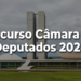 Congresso Nacional com torres gêmeas, cúpulas do Senado e Câmara e texto "Concurso Câmara dos Deputados 2026"